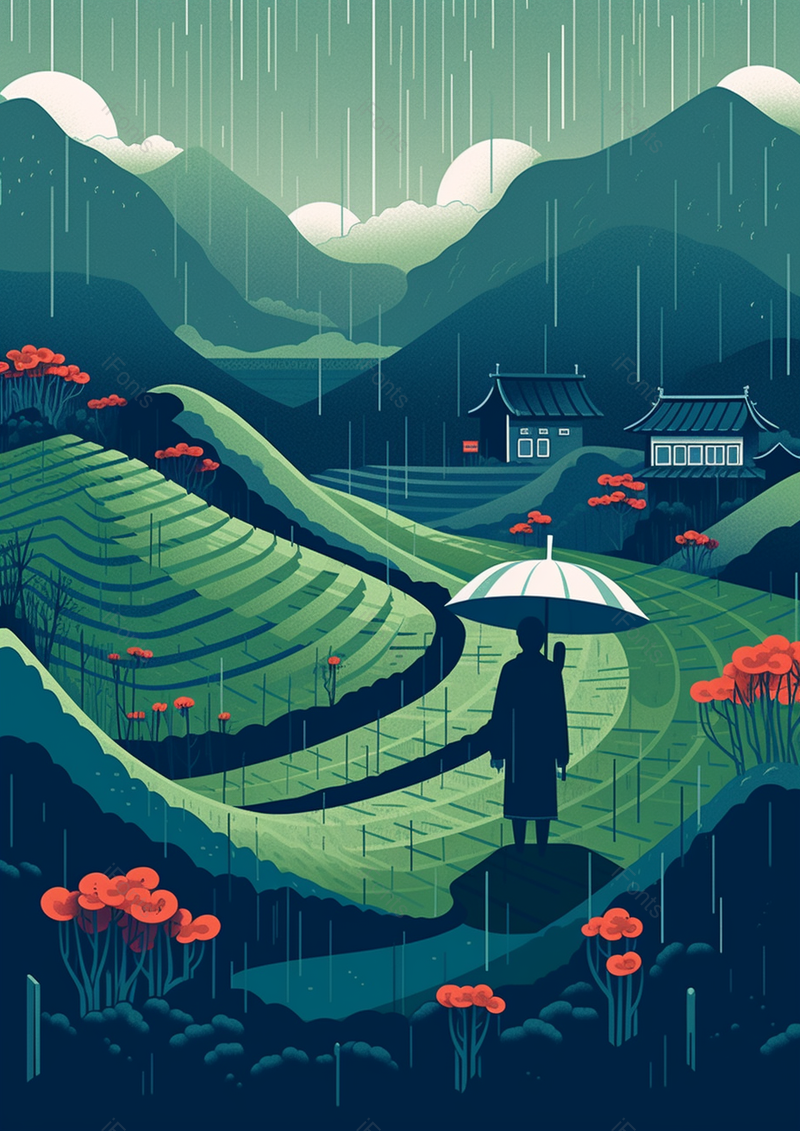 春天山林下雨红色花朵背景,插画/手绘图,插画/手绘图库,插画/手绘图下载,插画/手绘